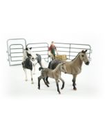 JollyHorses: Quarter Horse Gray + Pinto Mare Horse + Foal + Fence + Farmer + Accessories