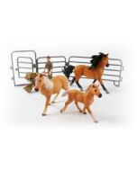 JollyHorses: Quarter Horse Bay + Palomino Horse + Foal + Fence + Farmer + Accessories